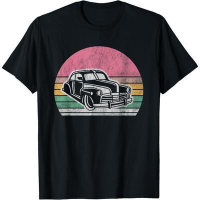Vintage Klasyczny Samochód Retro Zachód Słońca Graficzny T-Shirt