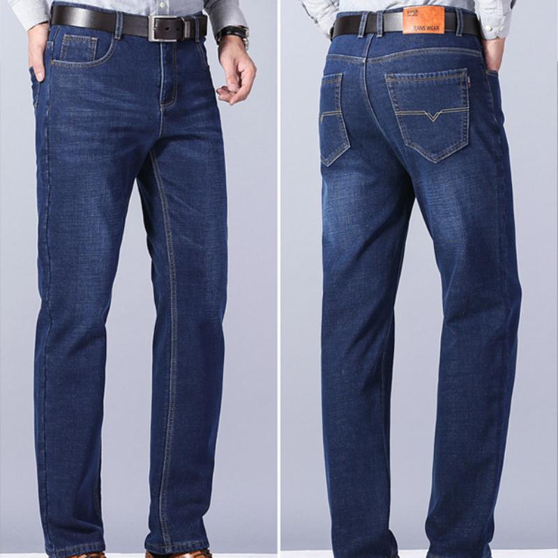 Men's Winter Stretch Padded Jeans Men's Thickened Loose Straight Fashion Warm with Velvet Trousers