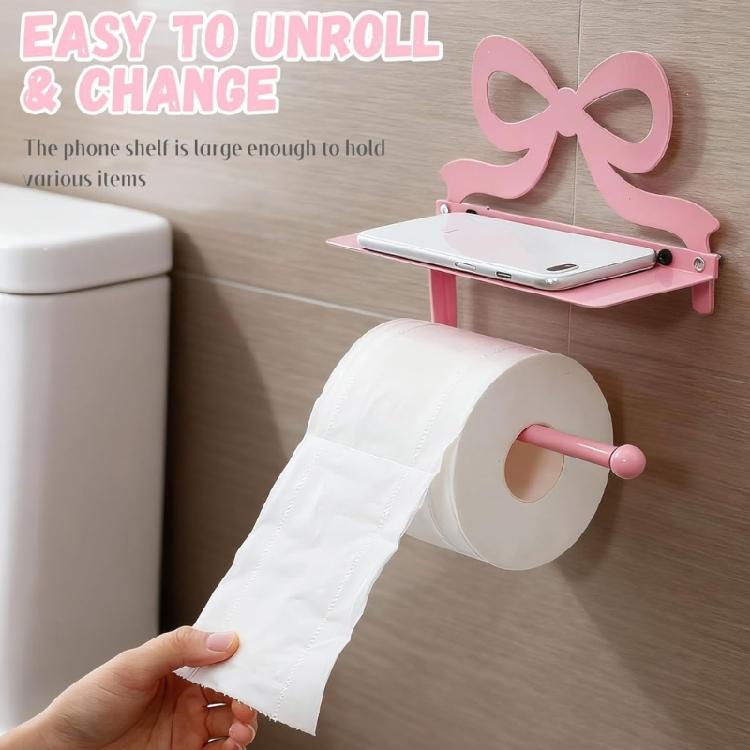 Pink Bows Decorated Metal Bathroom Tissue Holder Wall Mounted Toilet Paper Holder Bathroom Tissue Rack