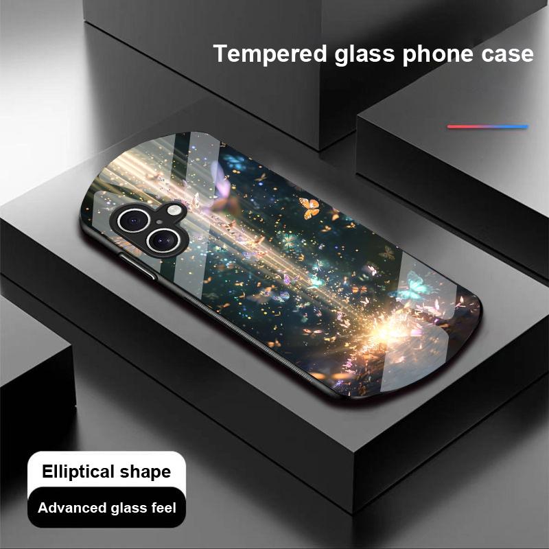 Gradientowy motyl na Apple iPhone 16 11 13 15 14 Pro Max 12 Mini 7 8 Plus XR X XS Etui na telefon z hartowanego szkła o eliptycznym kształcie