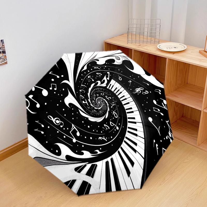 1 PC Automatic Folding Umbrella - Musical symbols Pattern, Portable & Foldable Design with 8 Ribs, Christmas Birthday Gifts