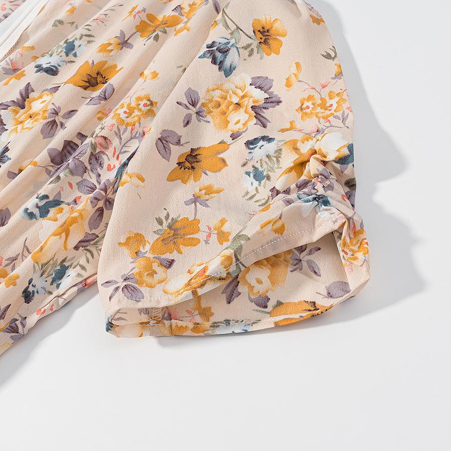 Women's Spring New Fashion Temperament Floral Waist Thin V-neck Dress