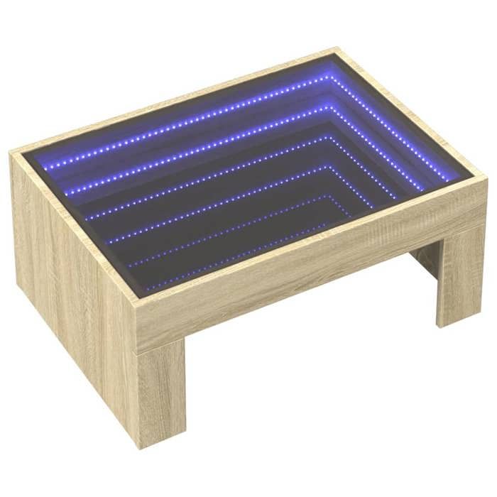 VidaXL Table basse avec LED infini chêne sonoma 70x50x30 cm, table d'appoint, table de salon, table latérale, bout de 847611
