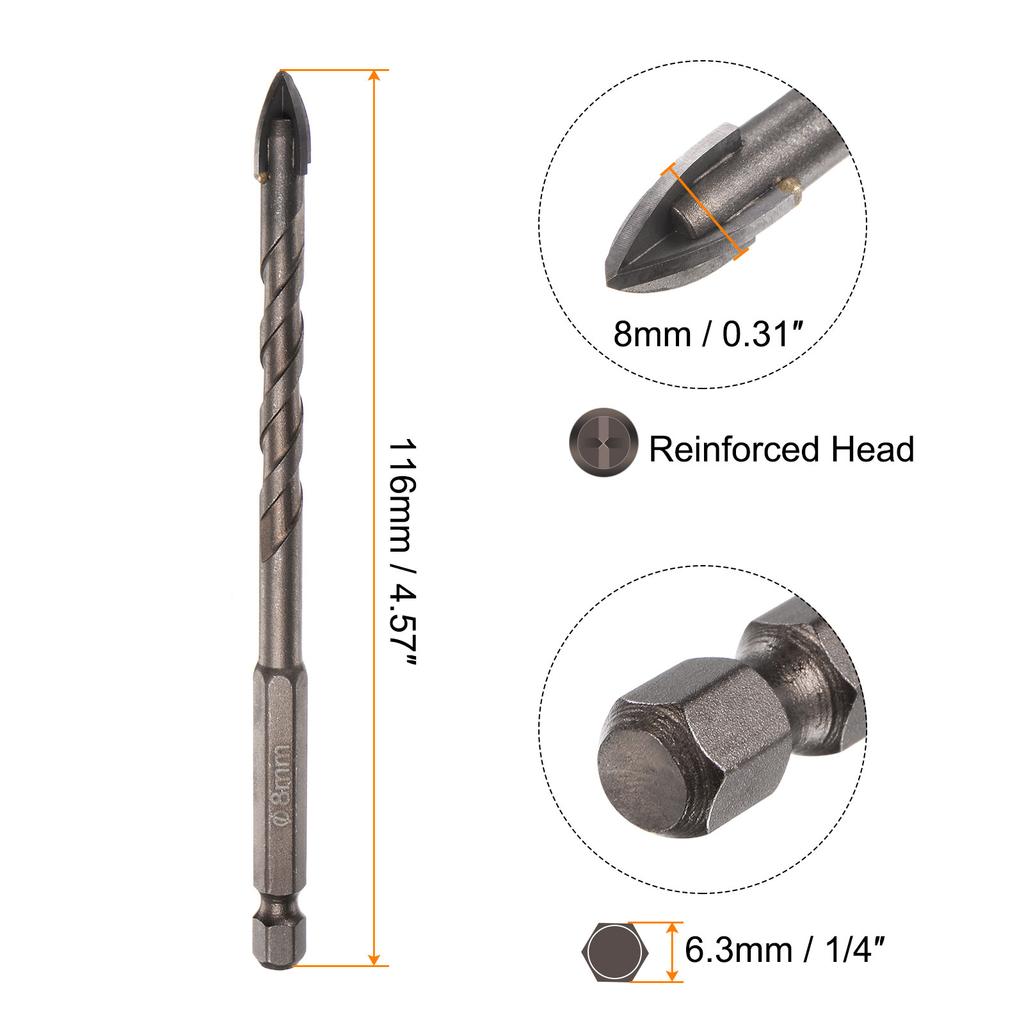 10 Stück Mauerwerk-Bohrer 3mm 4mm 5mm 6mm 7mm 8mm Titan-Betonbohrer mit Sechskantschaft