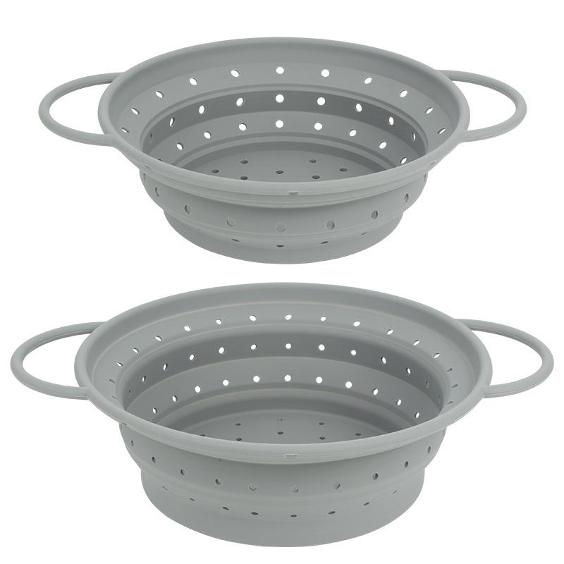 Silicone Drain Basket Folding Fruit and Vegetable Basket Round Fruit Basket Retractable Strainer Kitchen Tools