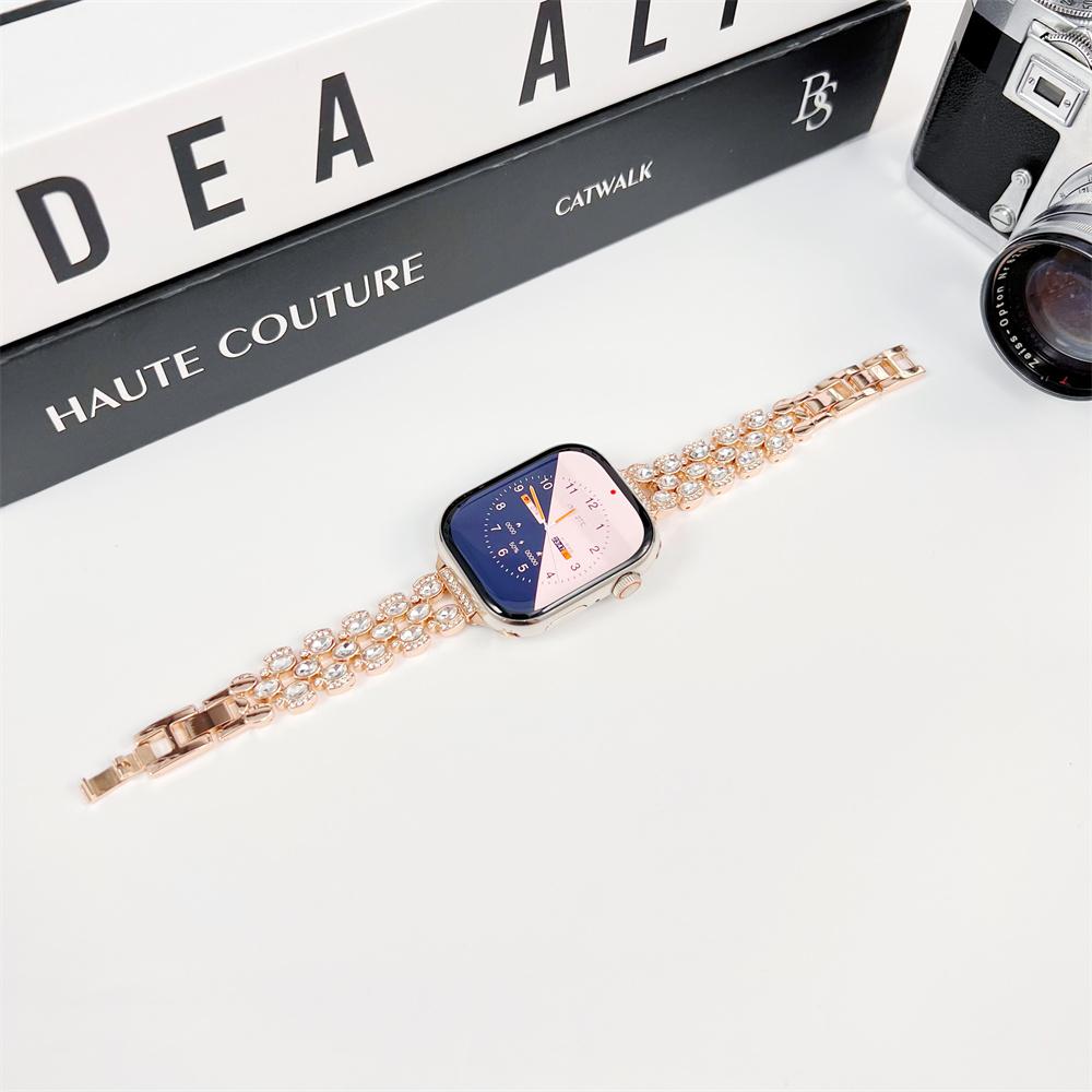 

Модний розкішний кристалічний ремінець для Apple Watch Series 9 8 7 6 5 4 3 Se Watch Strap Stainless Bracelet for IWatch 40 44mm 41 45 49mm 42 44 45 49mm