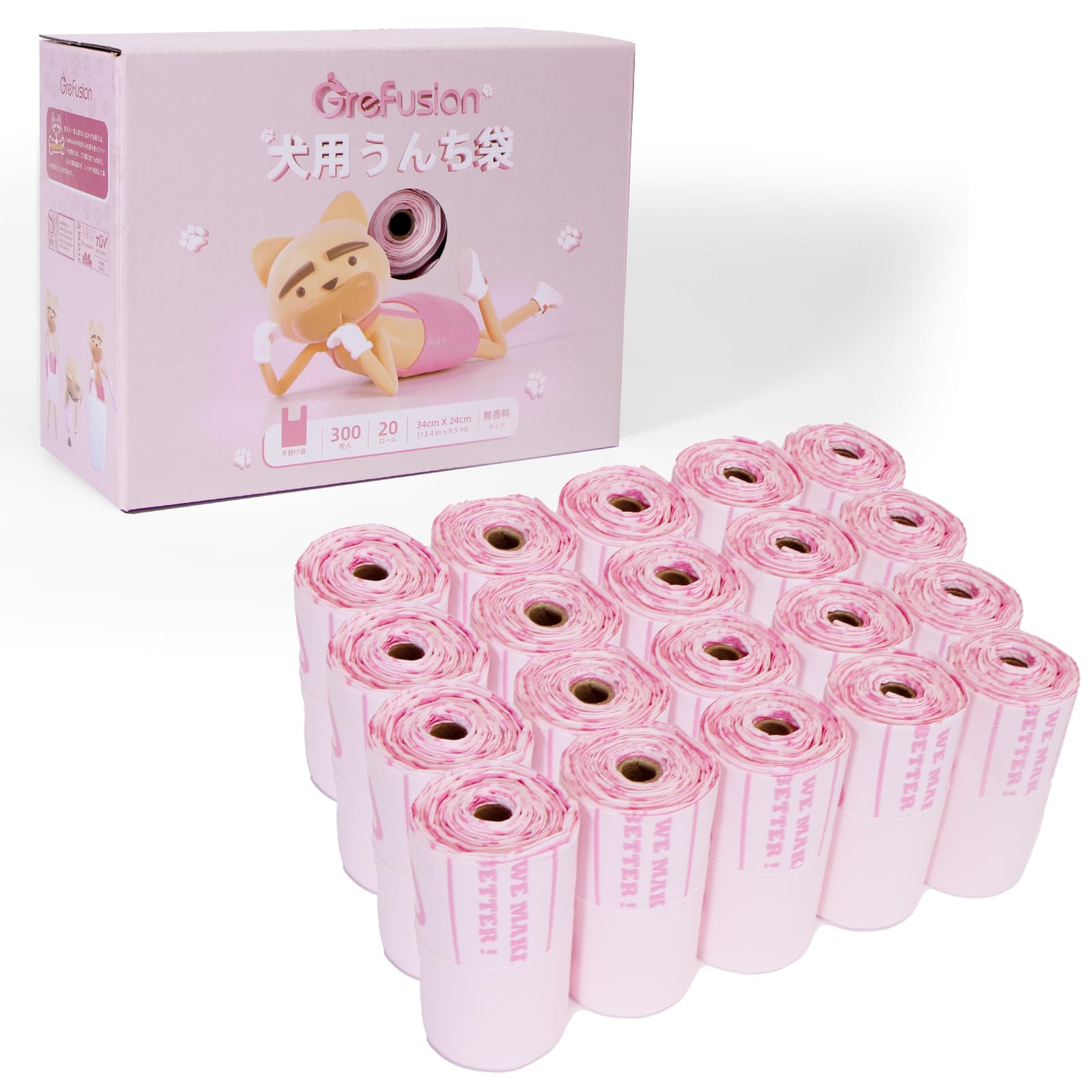 

Пакеты для собачьих отходов GreFusion x 300 пакетов на 20 с отходами домашних животных Собачьи отходы Кошачий наполнитель Кошачий наполнитель Портативные мусорные пакеты для путешествий Без запаха (24 34см), Катись,