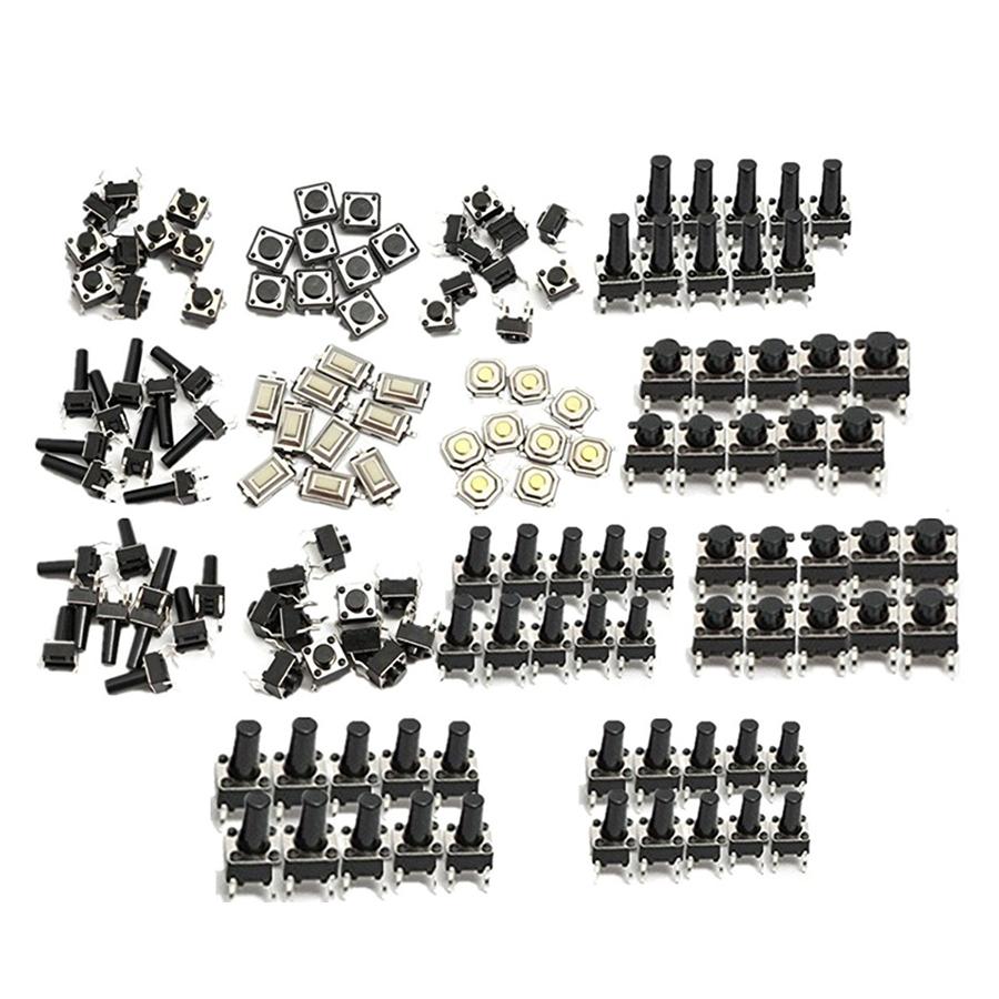 

140pcs 14 Types Tact Switch Push Button Switch SMD DIP Micro Switch 3x6 4x4 6x6 12x12 mm DIY Switch set for TV/Toys/home use other