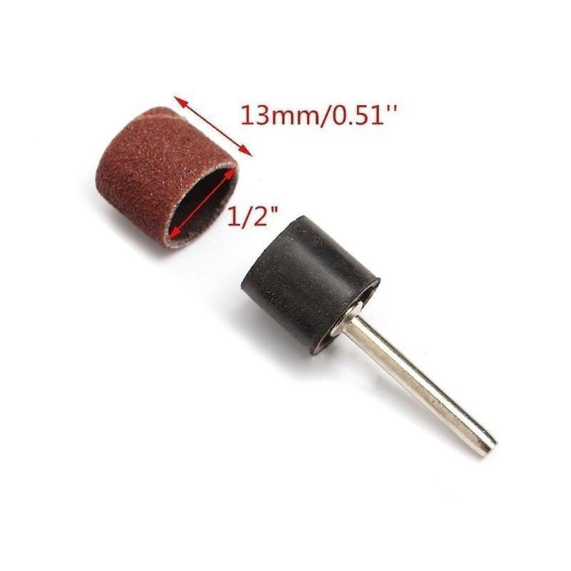 100Pcs 1/2" 80Grit Sander Paper Sanding Bands +2pcs 1/8" Mandrel for Rotary Tool