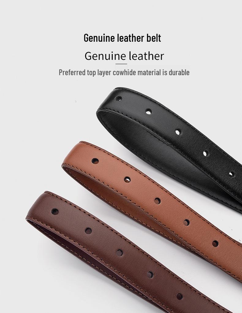 Ceinture pour femme en cuir véritable avec boucle fer à cheval, polyvalente, amincissante et tendance style coréen pour jeans, cuir de vache noir.