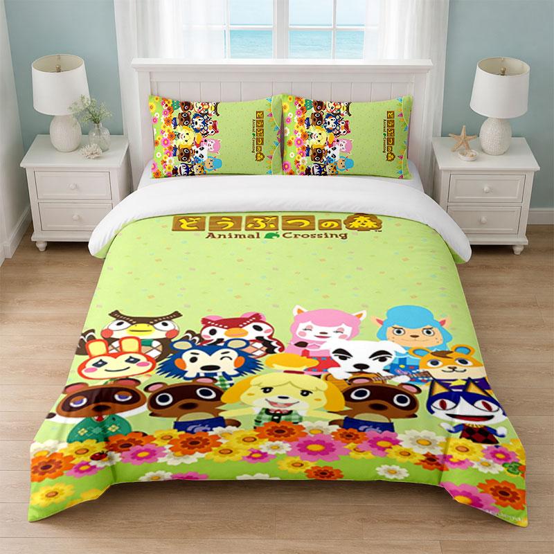 Animal Crossing Bedroom 3Pcs Bedding Set Soft Bed Sheet Pillowcases Home Bedding Decoration
