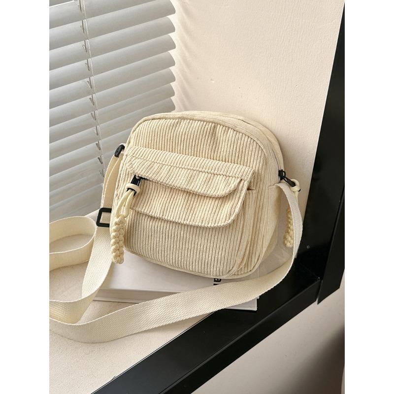 Corduroy autumn new fashion solid color fabric mobile phone bag campus style girls casual shoulder messenger bag