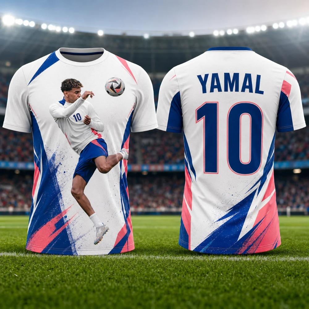 Summer New Model Yamal 3D Printed Children's Sportswear Football Jersey and T-shirt Are Suitable for Daily Exercise