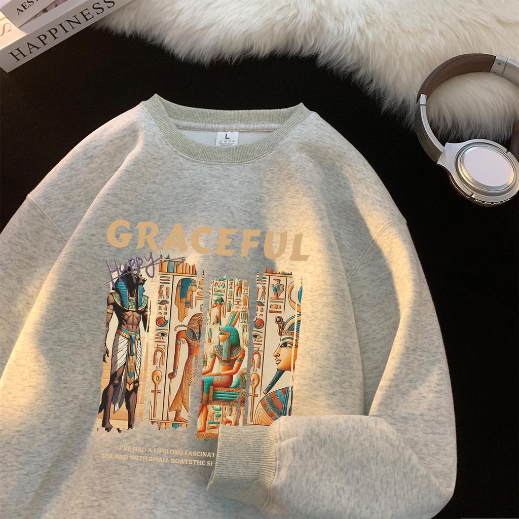 Round Neck Sweatshirt Men's Autumn and Winter New Style Youth Printed Loose Large Size Tops for Men