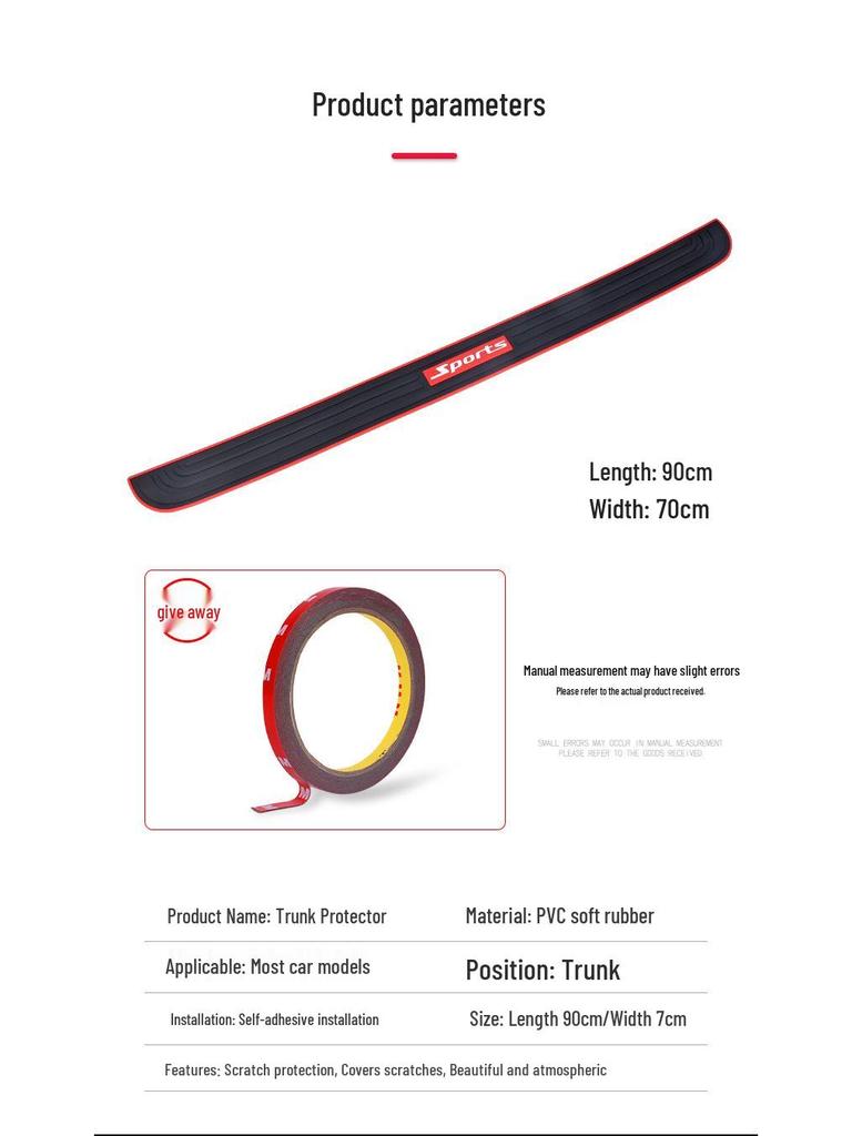 Gumowa listwa ochronna do bagażnika samochodowego, zapobiegająca kolizjom i zarysowaniom