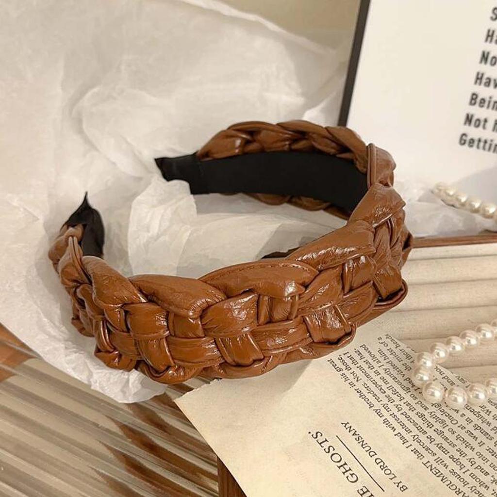 PROLY New Fashion Hairband For Women Wide Side PU Leather Headband Handmade Braided Turban Girls Vintage Hair Accessories