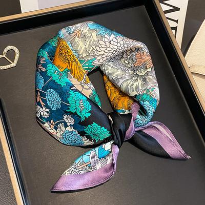 Silk Scarf for Summer Women's Retro Spring and Autumn Professional Decoration Small Square Scarf Mulberry Silk Screen Printed Scarf for Women
