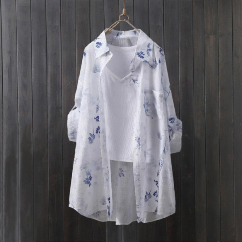 Sunscreen Shirt for Women for Summer Loose Thin Coat Chinese Style Printed Sunscreen Clothes Air Conditioning Shirt Mid-length