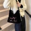 Casual fluffy bag large capacity tote bag bow women's shoulder underarm bag autumn and winter new backpack plush bag