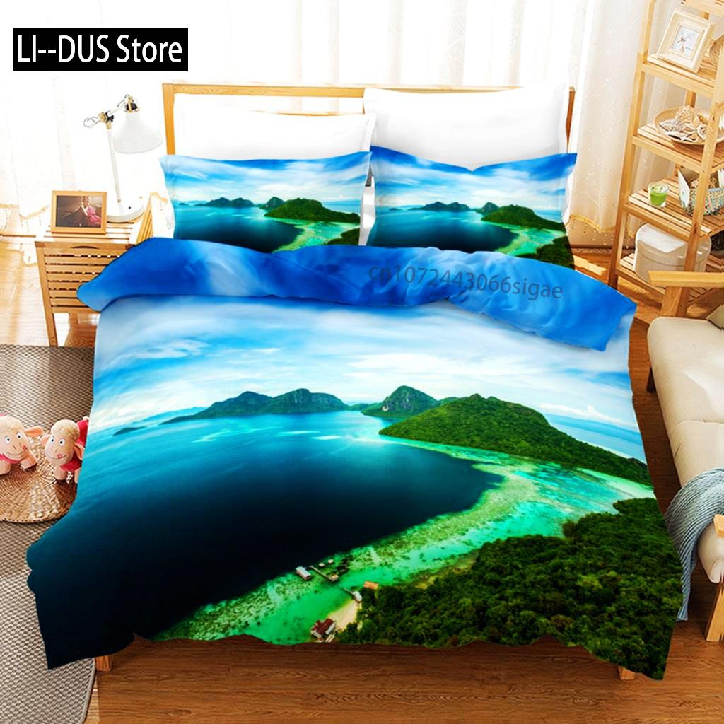 Plaj Yorgan Kılıfı Takımı Yaz Plaj Dekoru Hawaii Tatil Stili Yatak Takımı Polyester Palmiye Ağacı Tropikal Doğa Deniz Yorgan Kılıfı