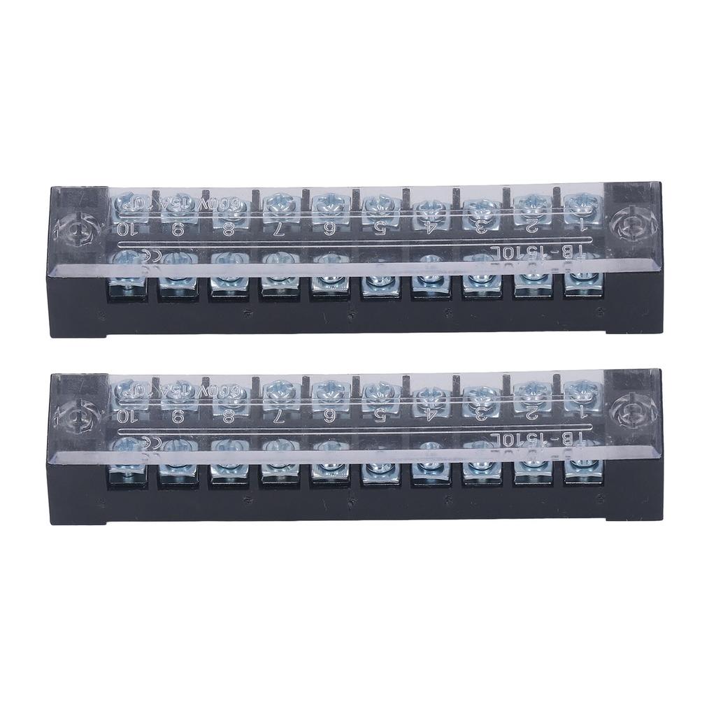 2Pcs Terminal Strip Block Thickened Brass Contactor Fixed Large Current Terminal Strip 15A 600V 10 Positions