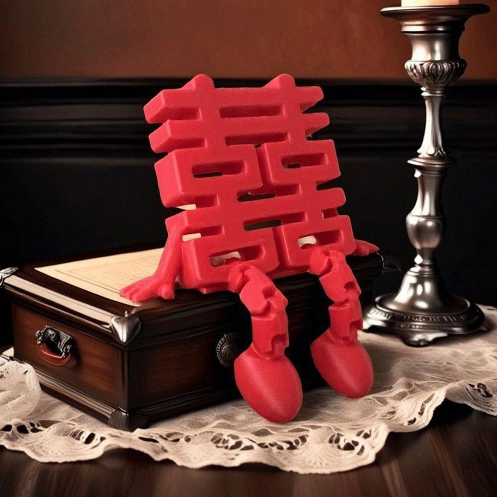 New 3D Red Xi Word Ornaments Double Happiness Plastic Chinese Wedding Supplies Traditional Room Decor Wedding Gift