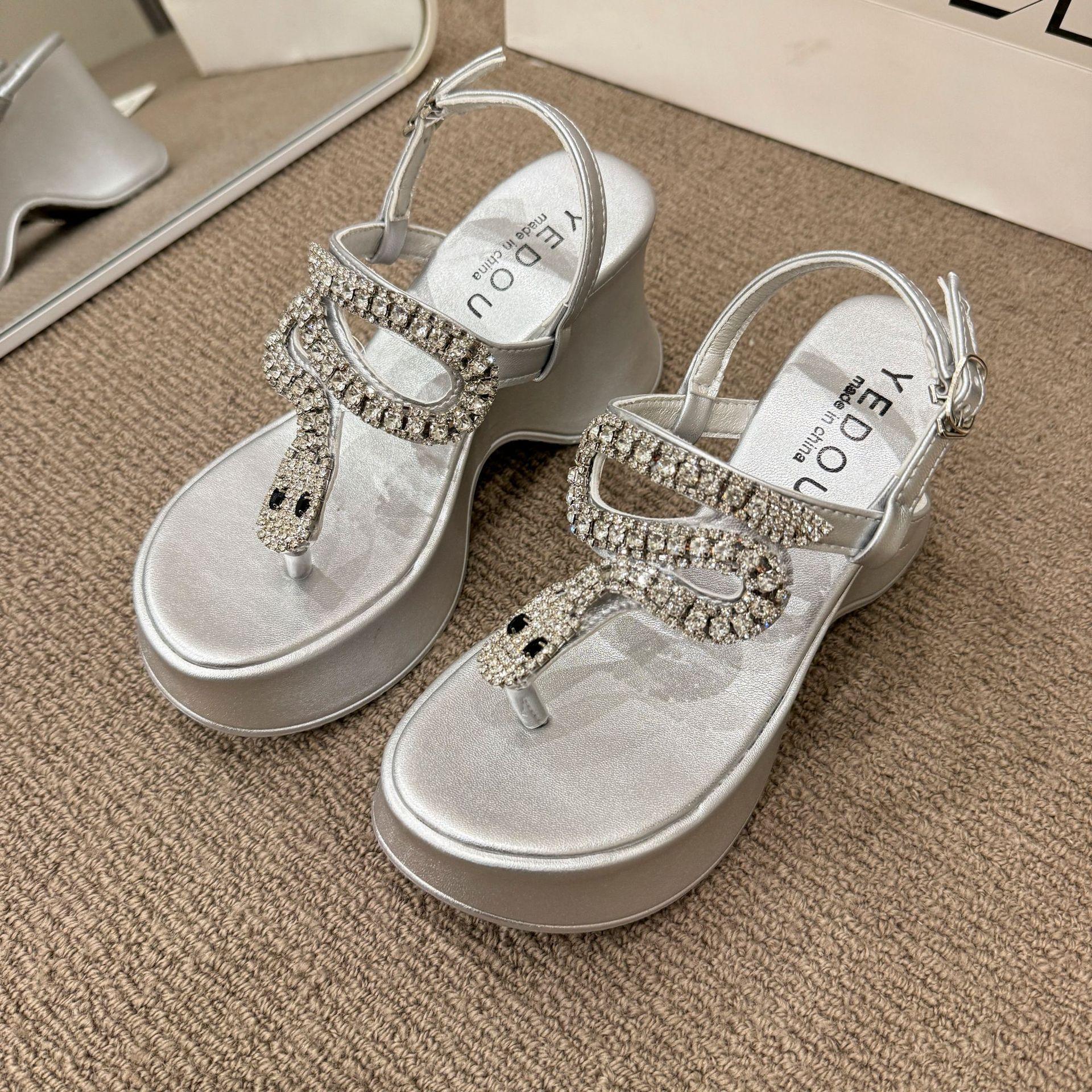 

Versatile sandals 2025 fashion platform casual sandals new shoes snakehead open-toed wedge heel one-word women s shoes 40
