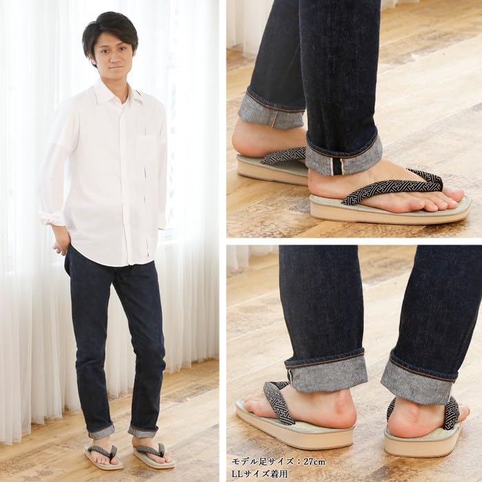Takeharu Japanese Style Geta Sandals with Sponge Tatami and Inden Patterned Made in Japan with Japanese Rush Grass and Sandal Square Ukon Made in