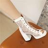 FOREADA Women Hollow Mesh Sandals Peep Toe Thick High Heels Platform Lace-up Zipper Sexy Jazz Dance Boots Ladies Shoes Summer 46