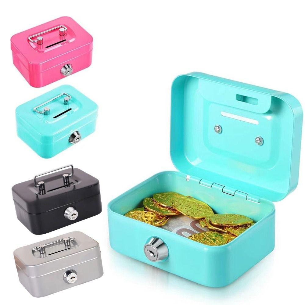 Mini Lockable Cash Box Metal Lock Box Coin Box Money Saving Box  Home Use