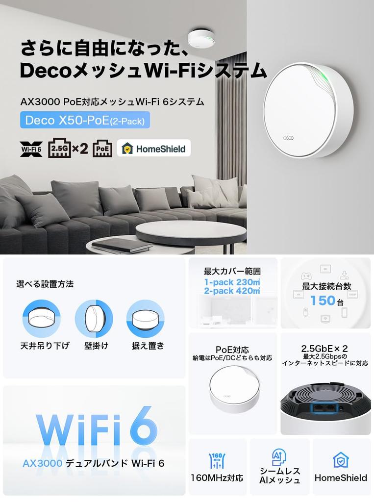 6 Router Wifi Relay Business Wireless LAN Router Commercial Access Point Smart Home with PoE AX3000 Deco 2 Units TP-Link Wi-Fi [Equipped 2.5Gbps