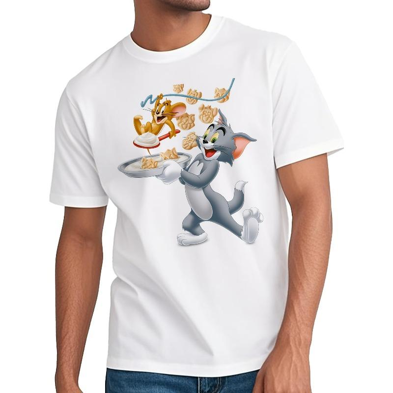 Europeiska storlekar Herr Tom & Jerry Vintage Tecknad Print T-shirt - Mjuk Andningsbar Rund Hals Kortärmad T-shirt för Vardaglig Utomhusbruk