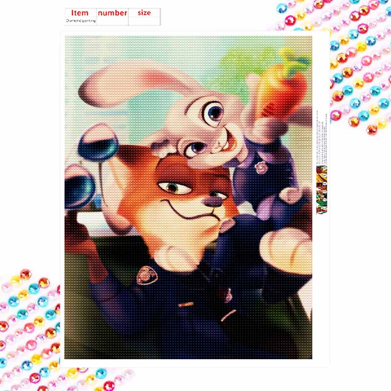 Disney diamond painting full of diamonds 5D Zootopia police fox rabbit carrot art home decoration creative handicrafts
