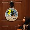2D Halloween Wooden Sign with Rope DIY Halloween Welcome Sign Spooky Ghost Pumpkin Halloween Wood Ornament Garden Hanging Decor