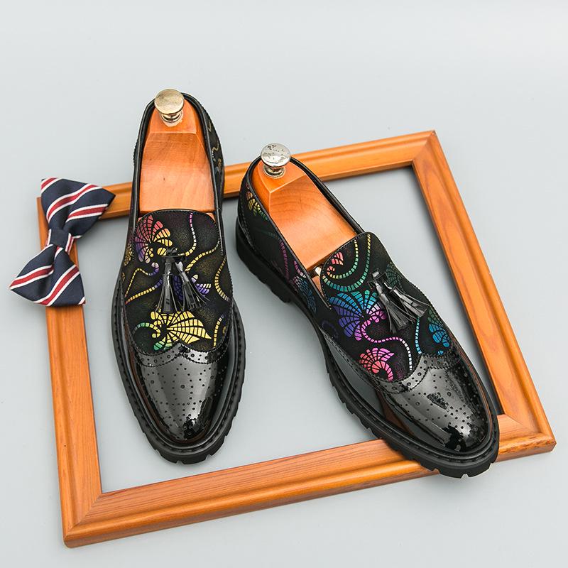 Men s Large Size Leather Tassel Pointed Toe Brogue Loafers 40