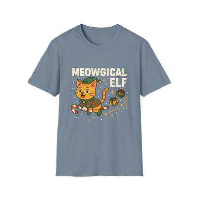 Unisex Softstyle T-Shirt Meowgical Elf Funny Christmas Cat Candy Cane Holiday