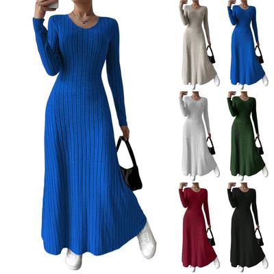 Women's Long Sleeve Dress Fall Casual T Shirt Loose Fit Pleated Front Dresses With Pockets