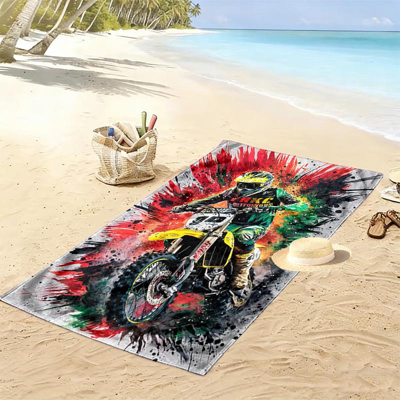 Asciugamano da Spiaggia con Stampa Motor Trail, Asciugamano Grande Morbido ad Asciugatura Rapida per Spiaggia Campeggio Nuoto