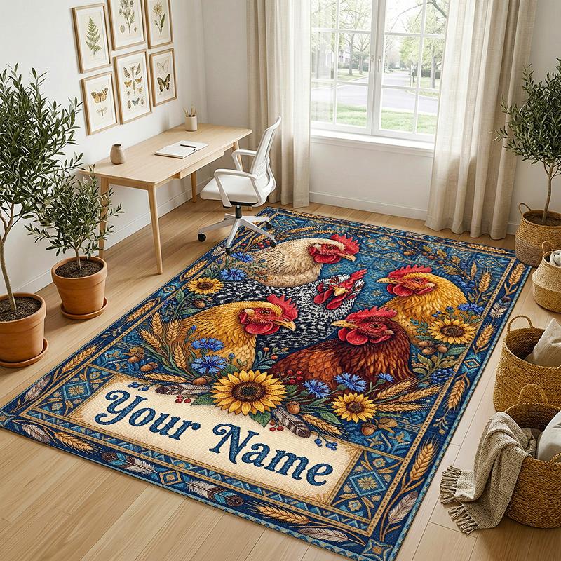 Floral Garden Theme Crystal Velvet Rug Personalized Custom Name Text Soft Floor Mat Home Decor