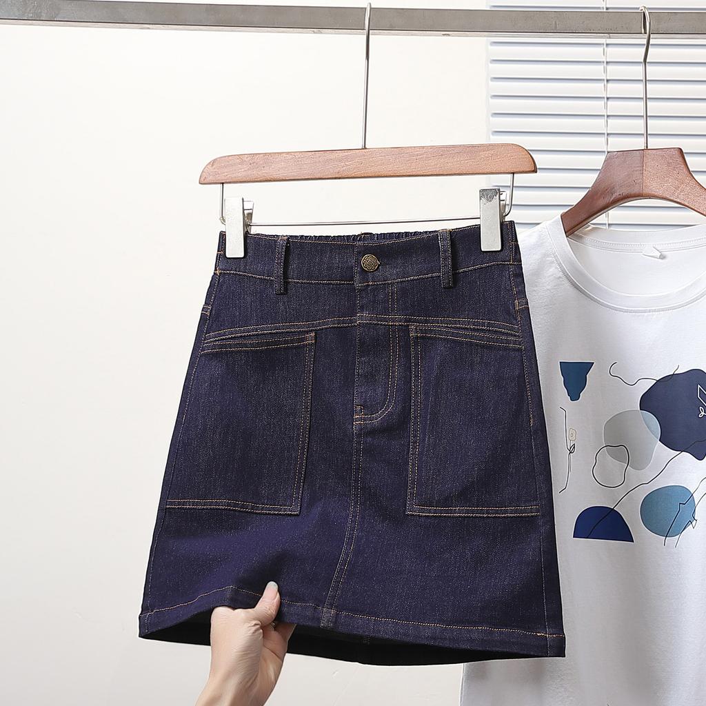 Dimanaf 2025 Plussstørrelse Sommer Denimskjørt Dame Høy midje Elastisk Casual Mote A-linje Jeansskjørt Tynn