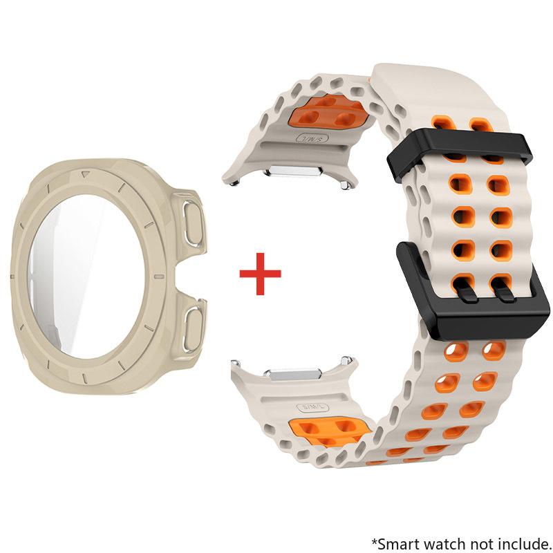 Glass+Case+Band For Samsung Galaxy Watch Ultra Strap 47mm Sport silicone Bracelet for Galaxy Watch Ultra 7 47 Strap Accessories