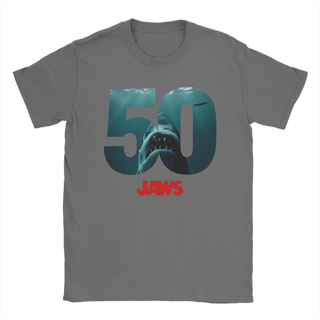 Jaws 50th T Shirt Street Style Pure Cotton TShirts Beach O Neck Leisure Tee Shirt Casual Plus Tops Fit To Man and Women