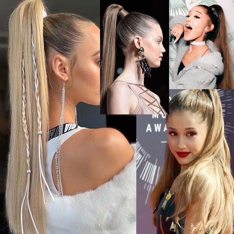 Extensions de cheveux synthétiques longues et raides en fibre résistante à la chaleur pour queue de cheval, accessoires capillaires quotidiens pour femmes