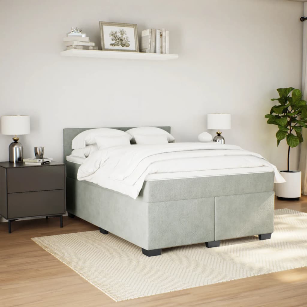 Box Spring Bed with Mattress Light Grey 160 x 200 cm Velvet