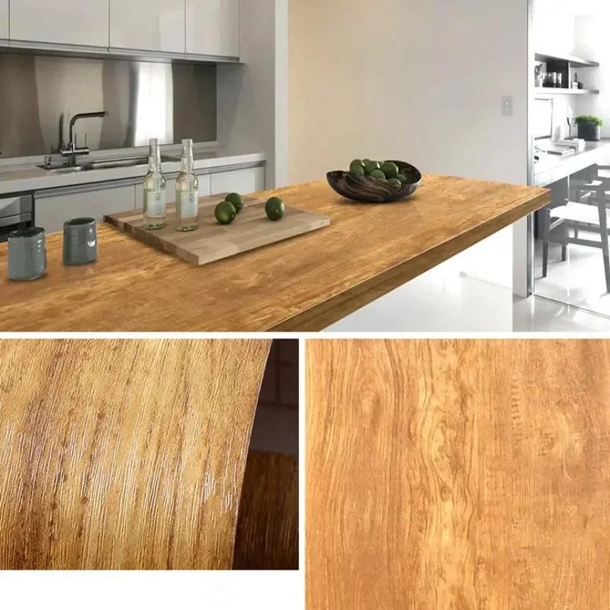 80cm/Wood Grain Vinyl Wallpaper Roll Waterproof Home Desktop Cabinet Door Furniture Renovation Stickers Peel Home Decorations