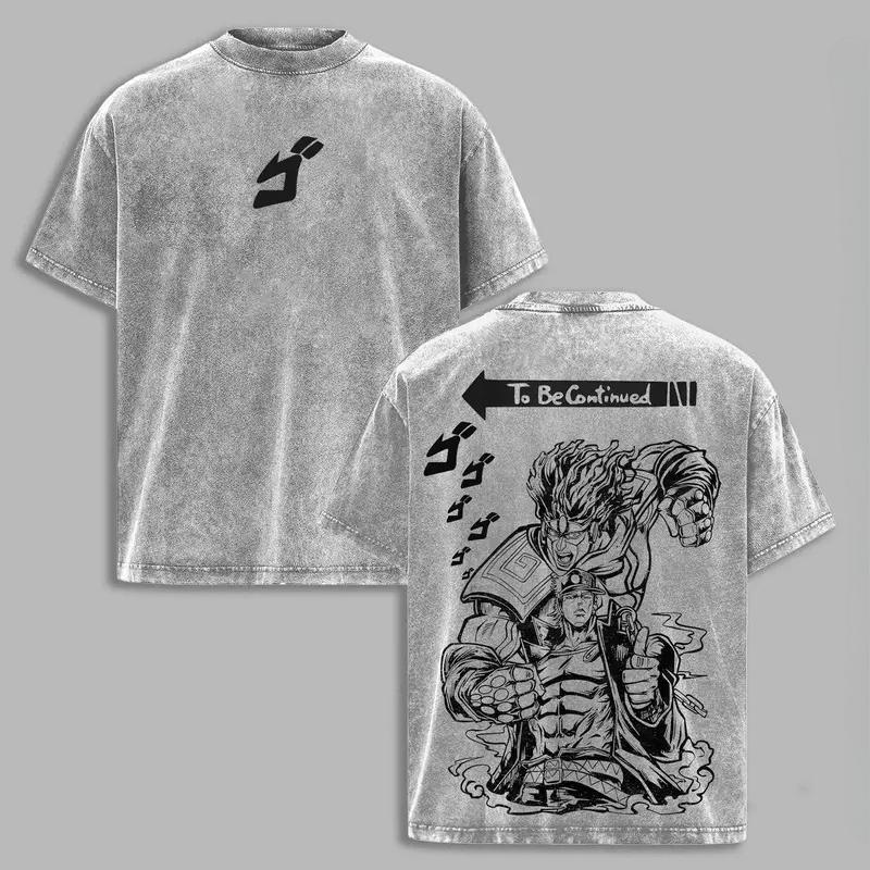 JoJo's Bizarre Adventure Anime Jotaro Kujo Graphic T-shirt Washed Oversized T Shirt Men Women Clothing Cotton Short Sleeve Tees