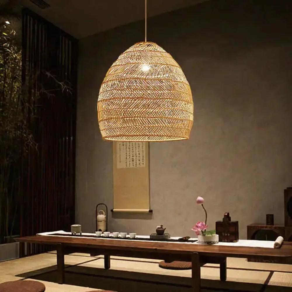 Natural Wicker Design Pendant Light Apply for Living Room Kitchen Indoor Decorative Lighting Wooden Chandelier Pendant Lights
