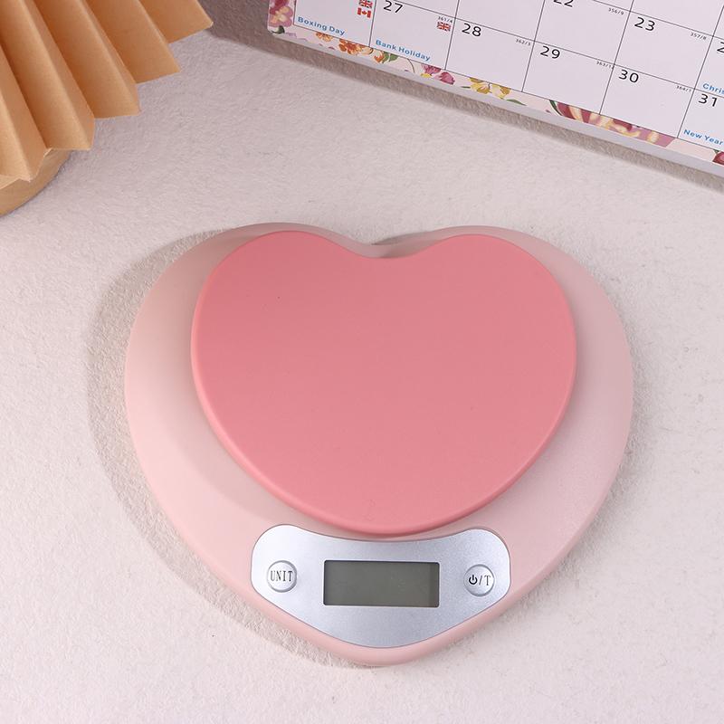 Mutfak Pişirme Tartısı Pembe Kalp Şeklinde Yüksek Hassasiyetli Dijital Tartı 5Kg/1G Lcd Elektronik Denge Ölçüm Aleti Mutfak Tartısı
