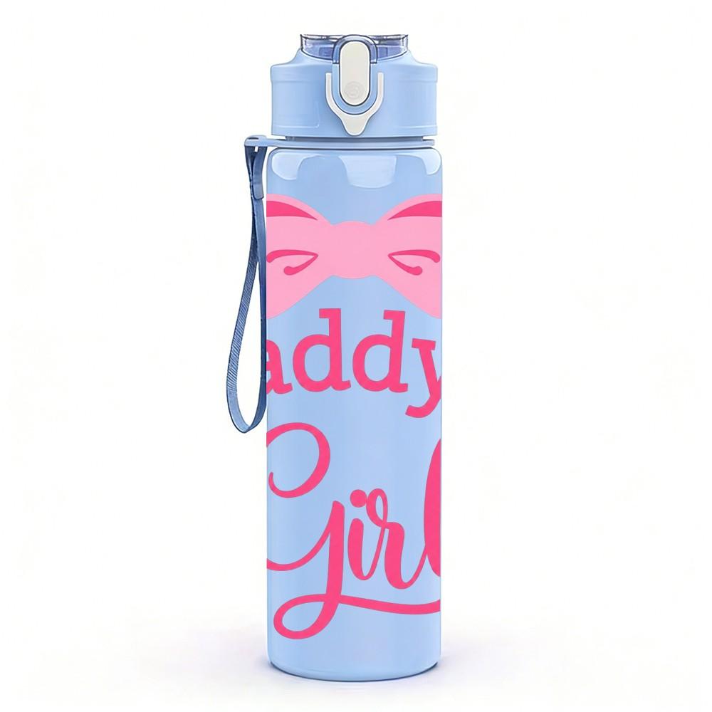 1PC Daddys Girl Pink Bow Slogan Print 750ml Color Plastic Sports Water Bottle Leakproof Flip Straw Lid Suitable for Sports Office Home Use