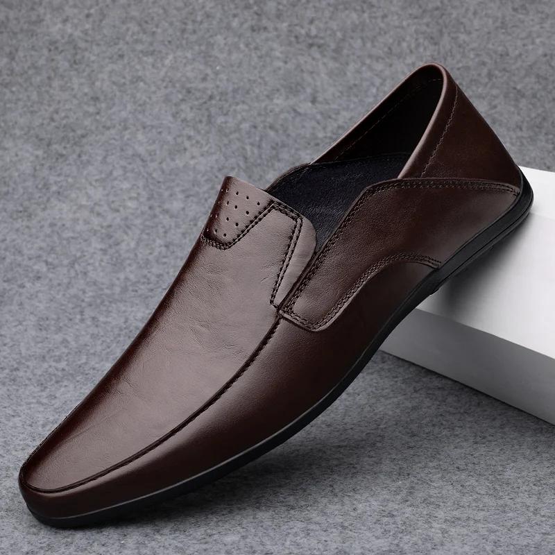 

Модные мужские кожаные туфли без застежек, деловые офисные мокасины, модные туфли для вождения, мужские мокасины для отдыха, легкая повседневная обувь для мужчин 10.5 коричневый